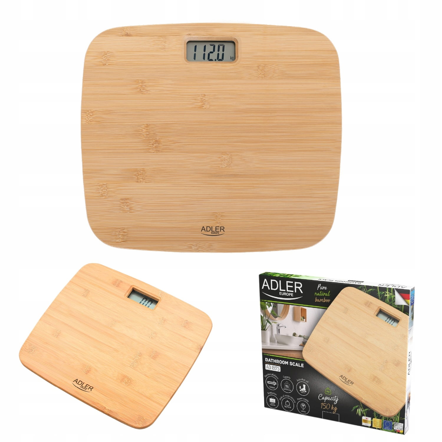 Waga łazienkowa bambusowa z dokładnością 100g i udźwigiem 150kg AD 8173