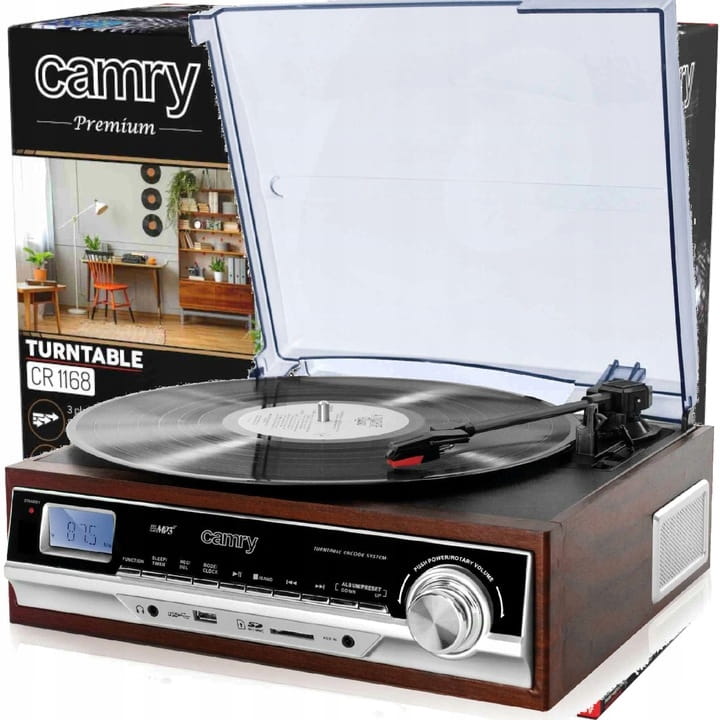 Gramofon z Bluetooth i radiem FM do płyt winylowych 33/45/78 RPM CR 1168