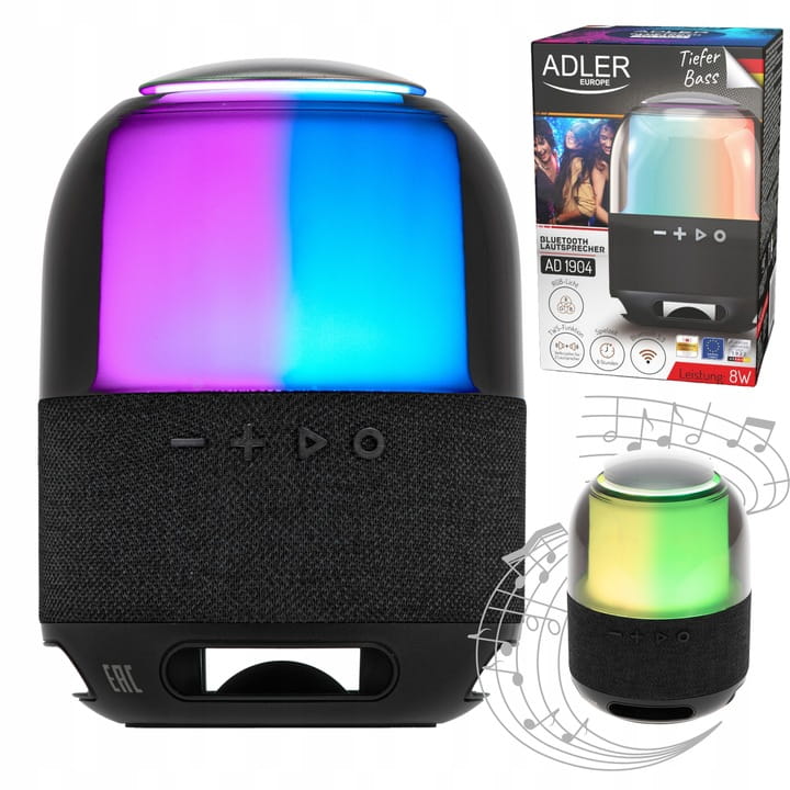 Głośnik Bluetooth 8W z FM, TWS i światłem RGB AD 1904