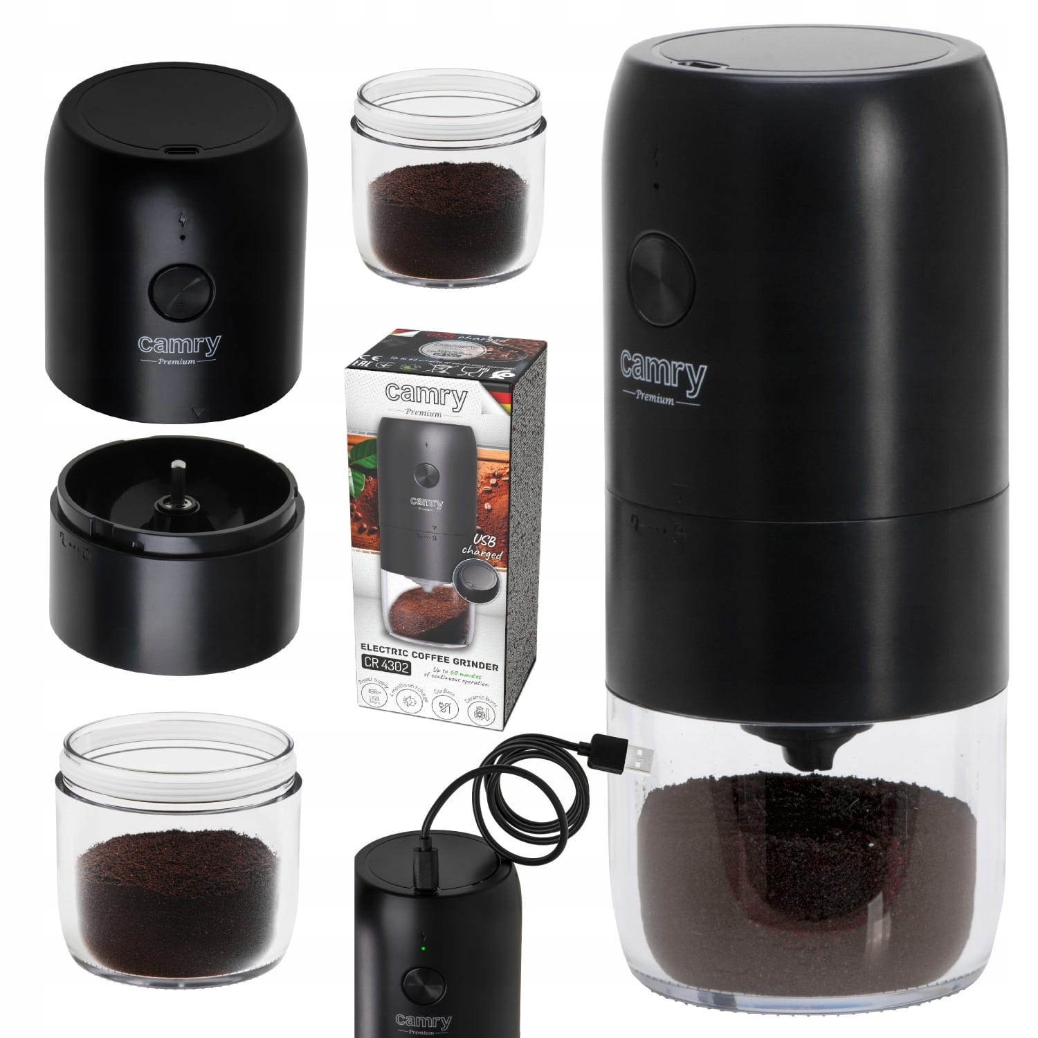 Młynek do kawy bezprzewodowy - ceramiczne żarna, regulacja, USB-C CR 4302