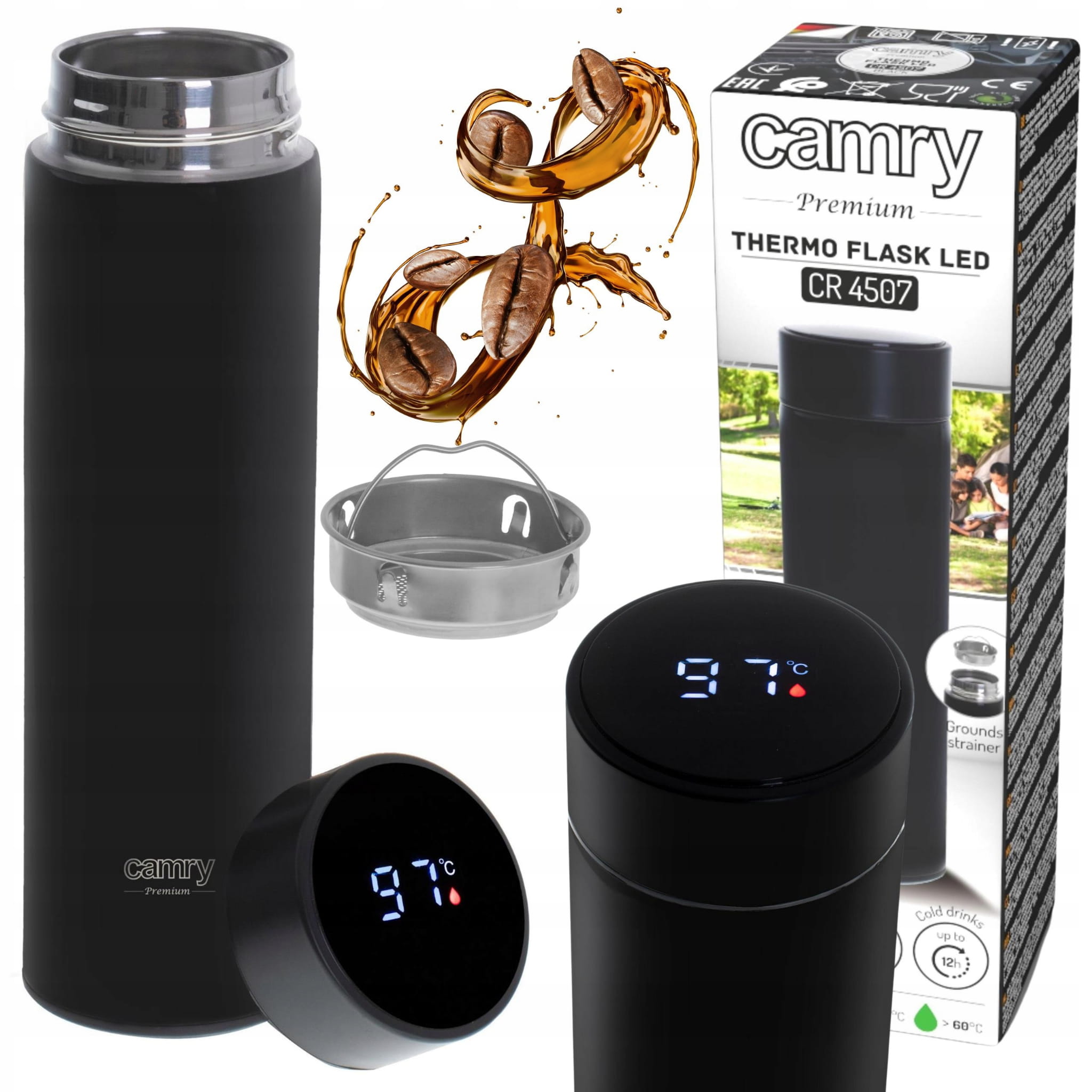 Termos z wyświetlaczem LED 473ml czarny - CR 4507bk