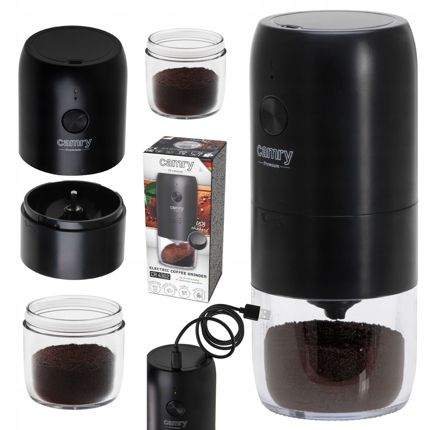 Młynek do kawy bezprzewodowy - ceramiczne żarna, regulacja, USB-C CR 4302