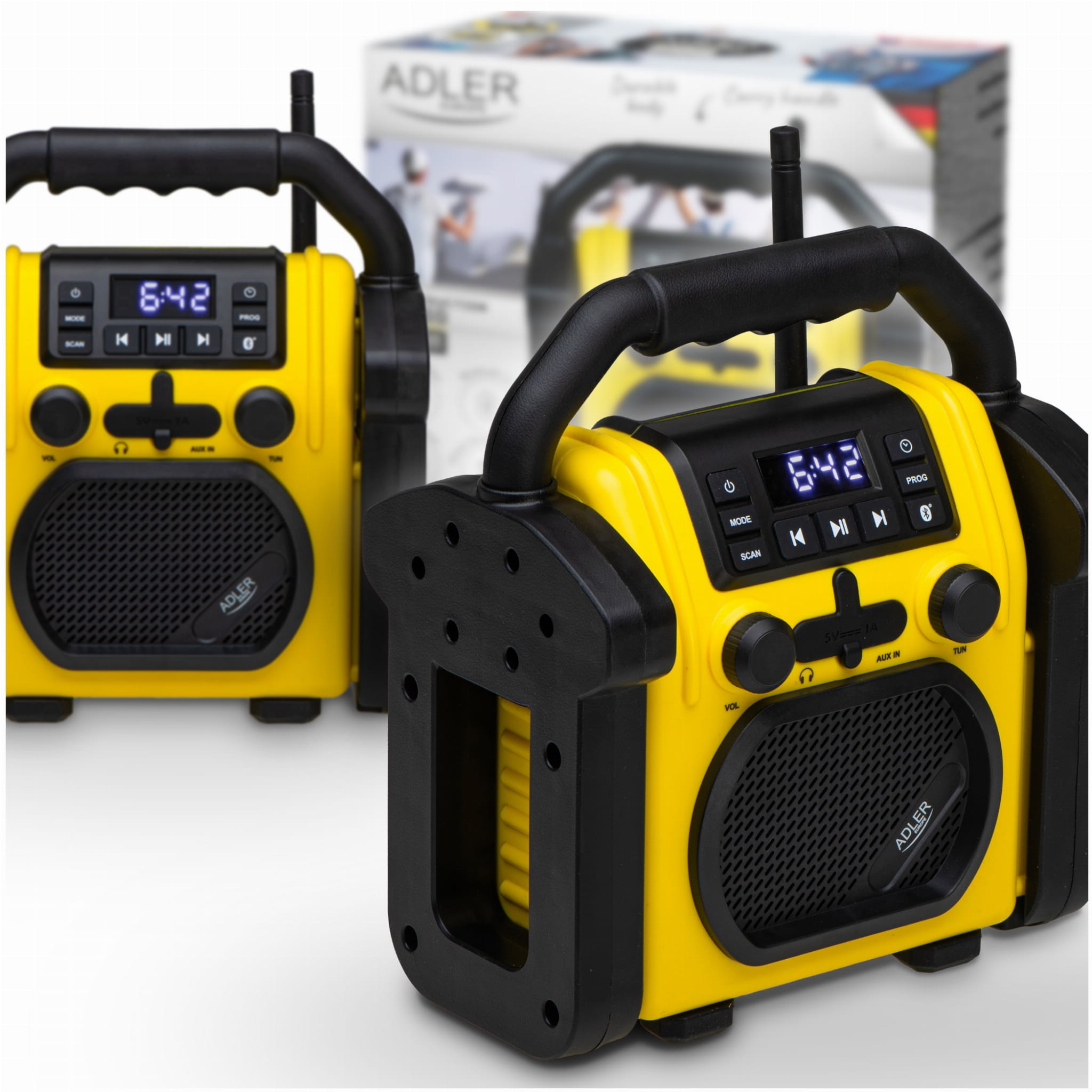 Radio budowlane z Bluetooth IPX54 ładowarką i zasilaniem sieciowym AD 1911