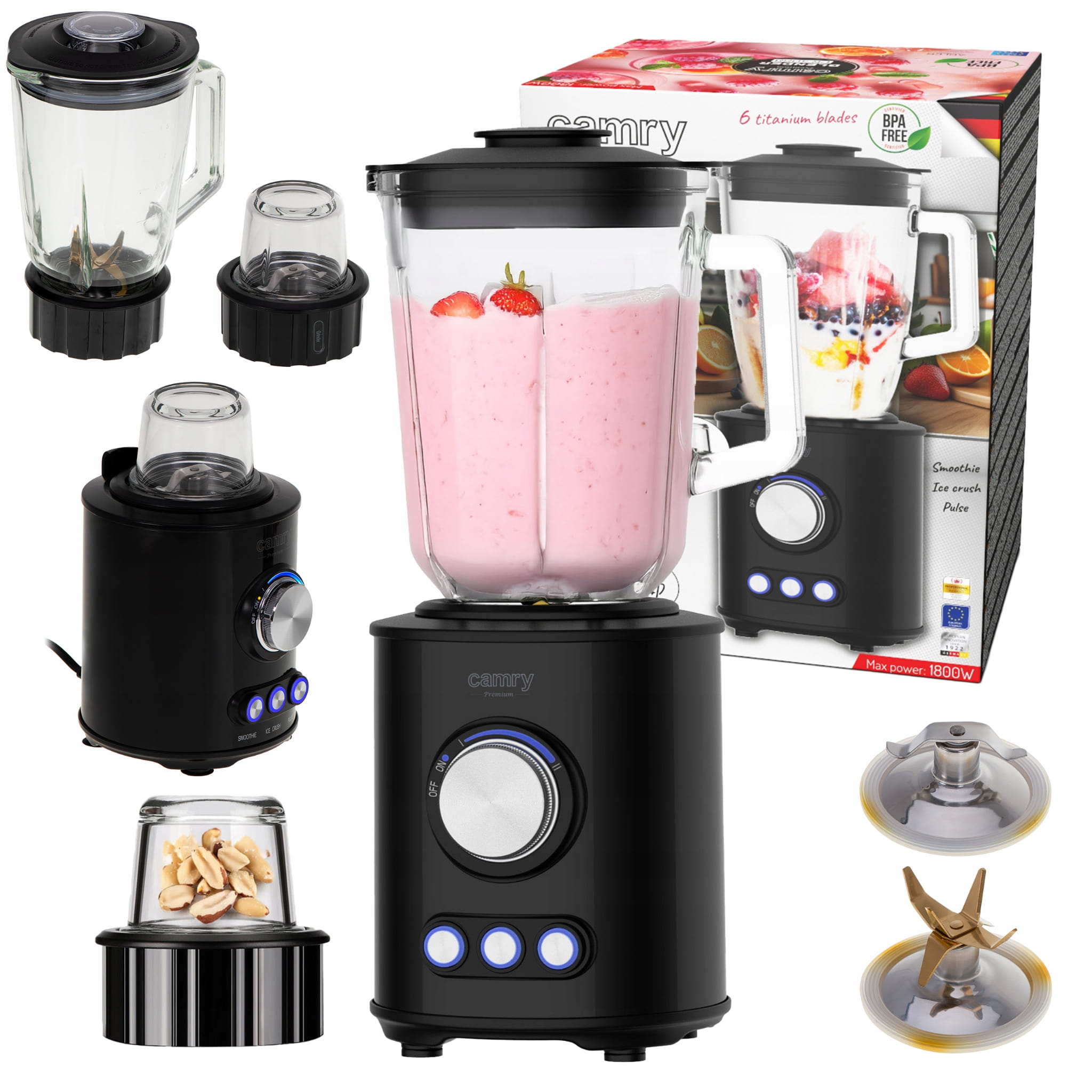 Blender kielichowy 1800W z tytanowymi ostrzami - szklany dzbanek 1,5l CR 4088