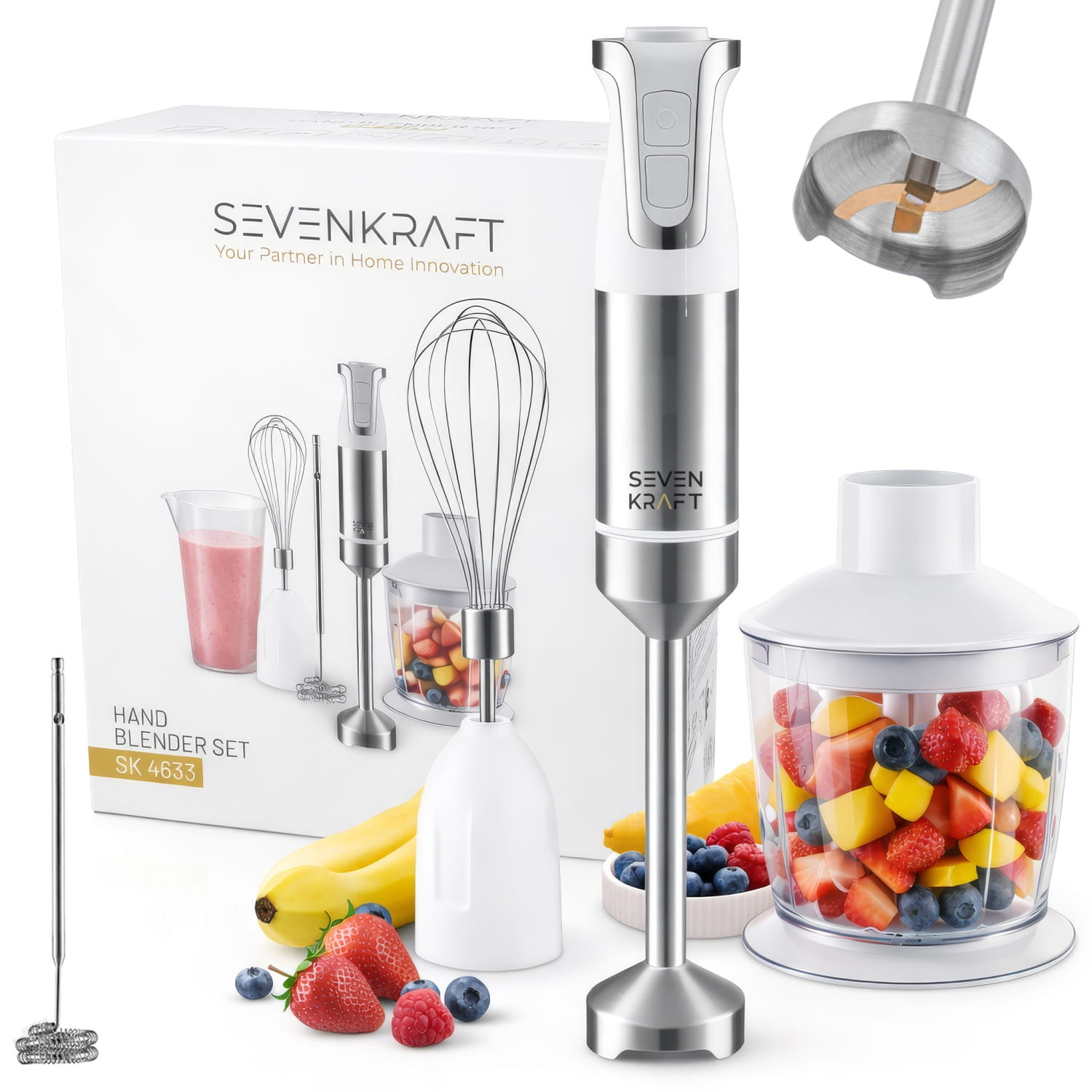 Blender ręczny 1500W z 20 poziomami prędkości i zestawem 5w1 SK 4633W